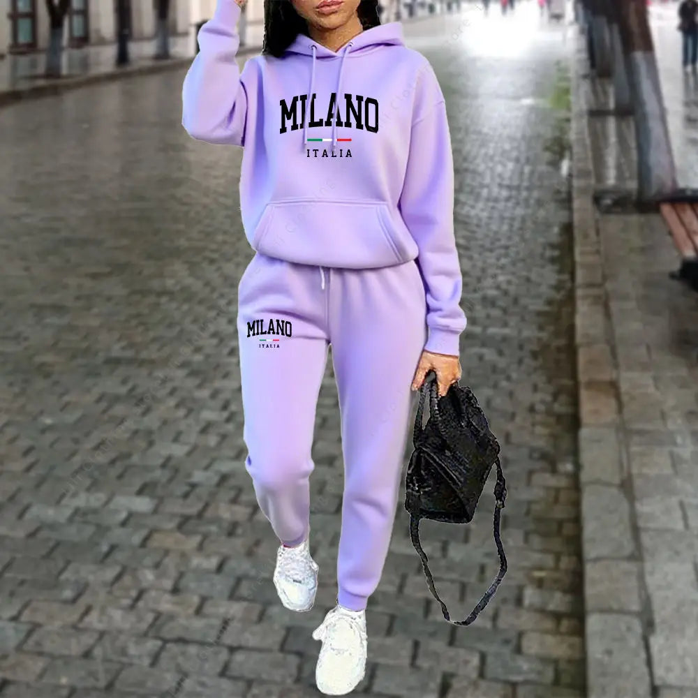 Letter Print Hoodie Tracksuit Set