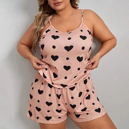 Heart Print Plus Size Women’s Pajama Set