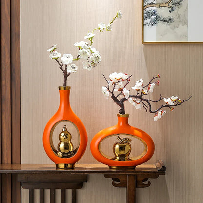 Chinese Style Ceramic Vase with Wooden Frame