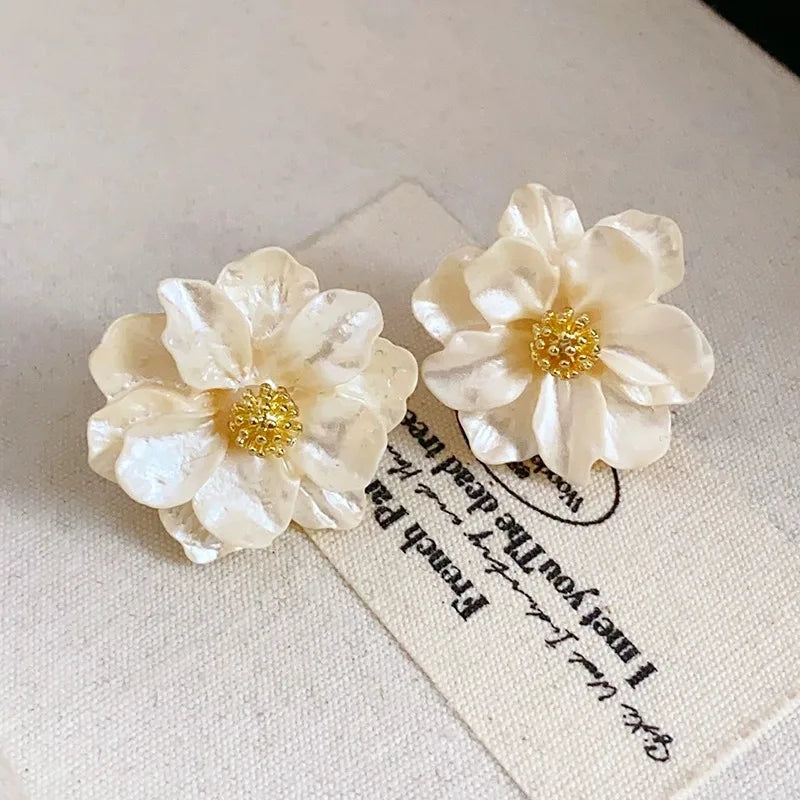 White Flower Stud Earrings