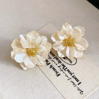 White Flower Stud Earrings