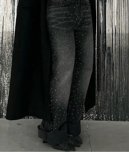 Black Rhinestone Baggy Jeans