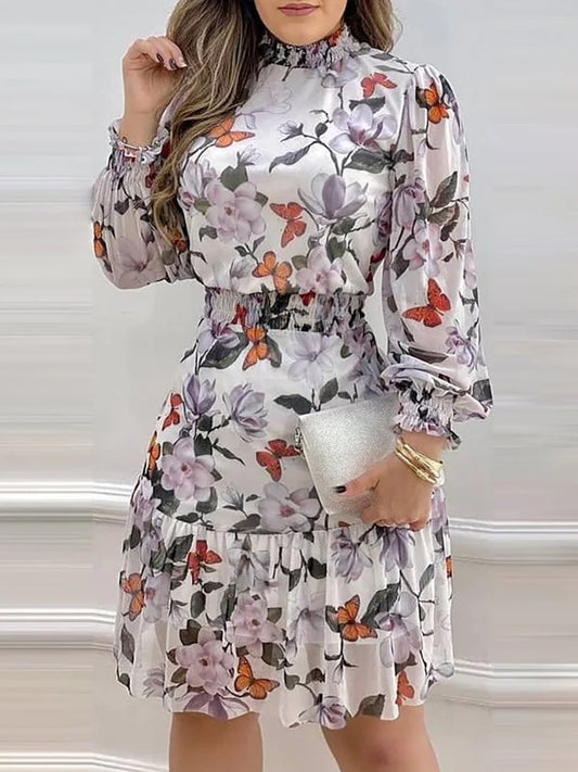 Floral Lantern Sleeve Dress