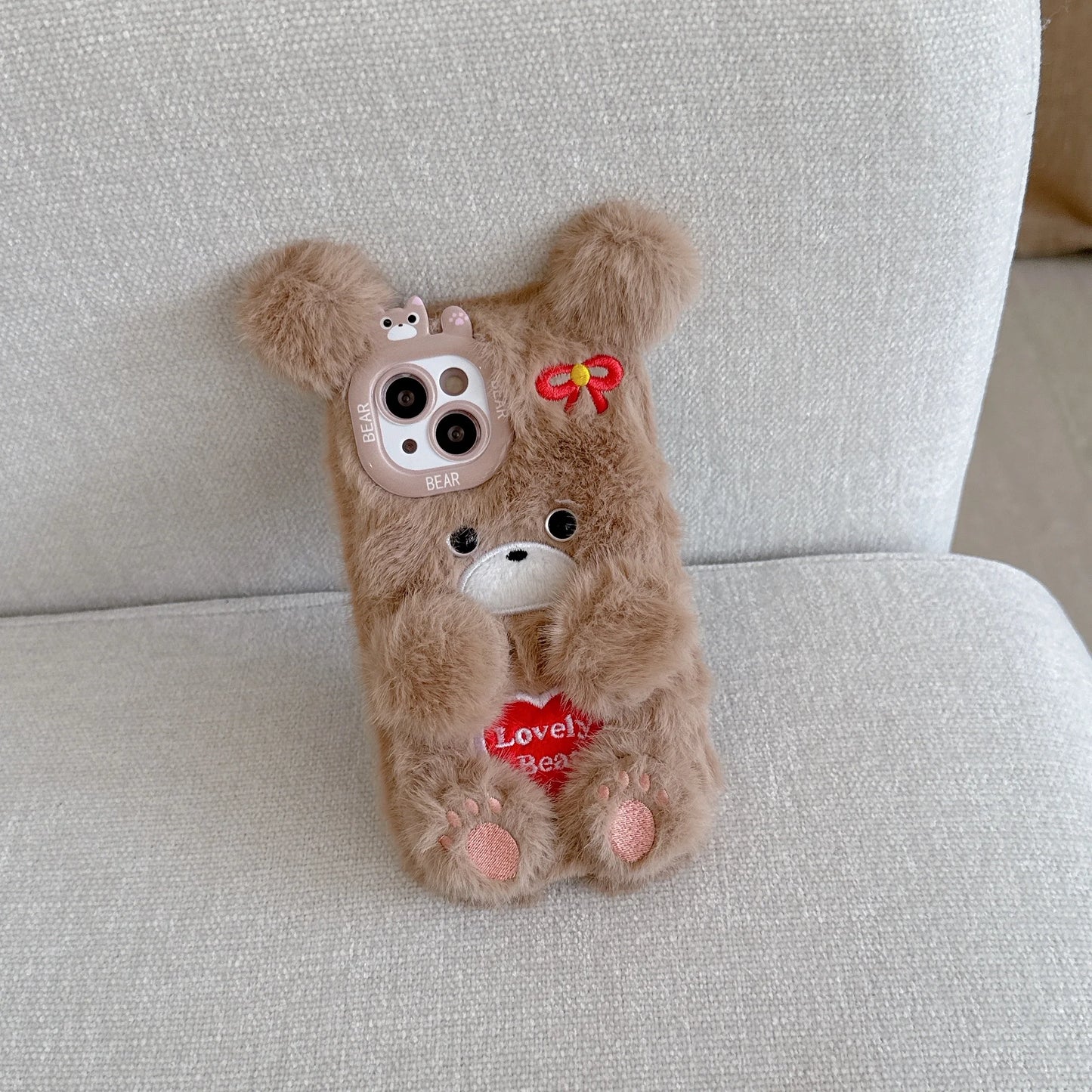 Cartoon Flower Bear Plush Phone Case