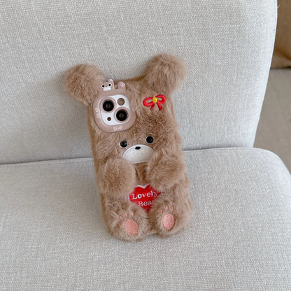 Cartoon Flower Bear Plush Phone Case