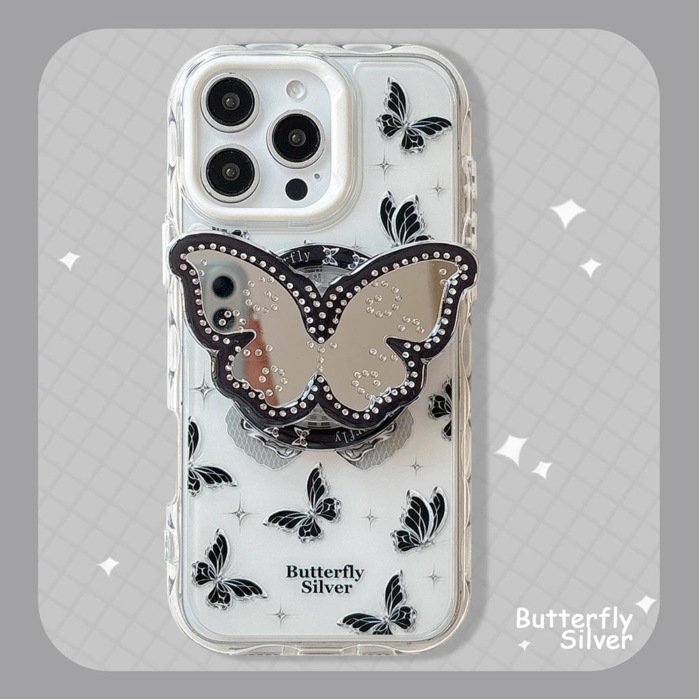 Cute Butterfly GripTok Phone Case with Mirror Stand