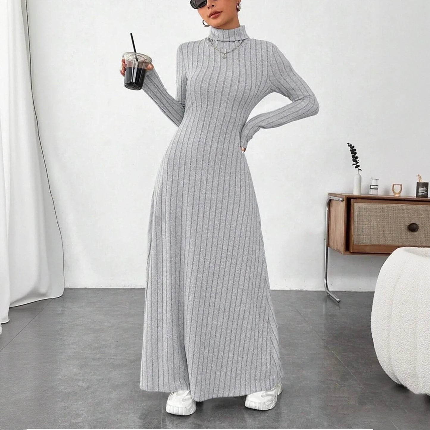 Turtleneck Knit Maxi Dress