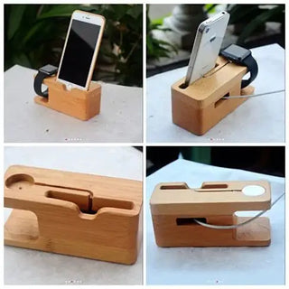 iPhone and iWatch Docking and Charging Station in Natural Wood