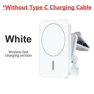 The magnetic car wireless charger in white without a type c charging cable.